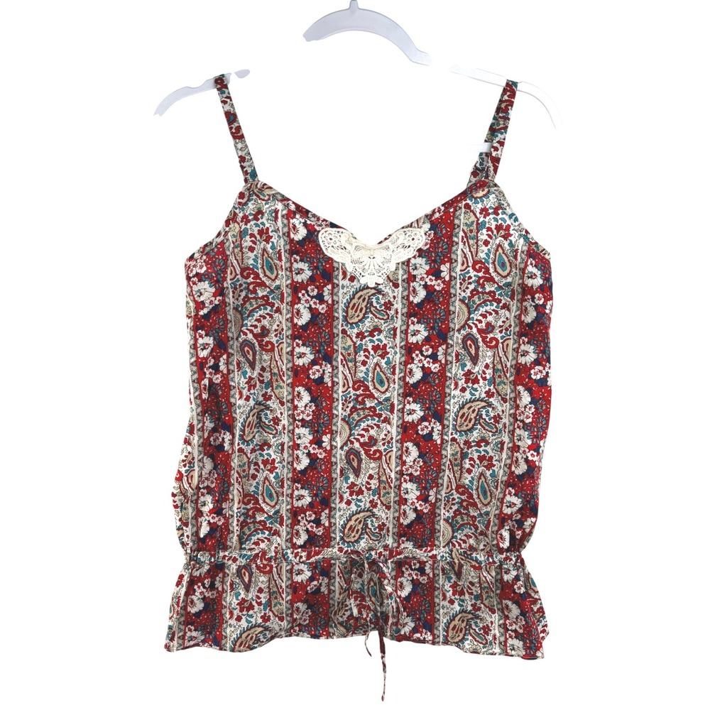 Tommy Hilfiger Red Paisley Floral Lace Peplum Camisole Top Size 6 Smocked Back